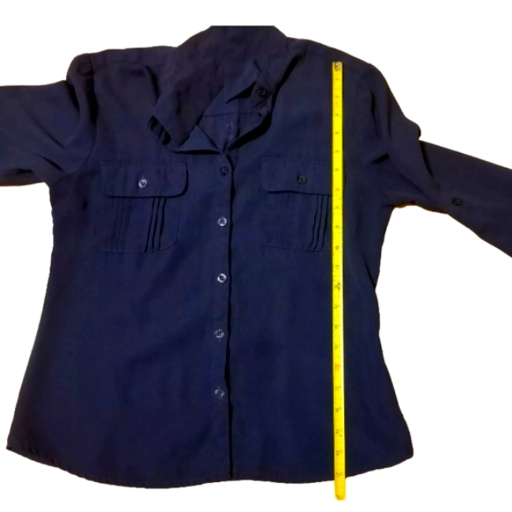 Laura Scott Navy Blue 3/4 Chiffon Sleeve Buttoned Blouse Career Office Casual PS - Picture 6 of 8